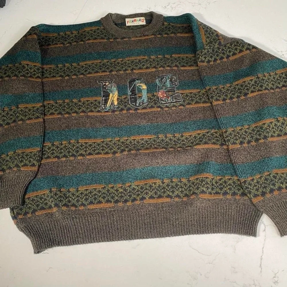Vintage Ferraro ICE Hockey Knit Sweater Italy 90s  Crewneck L‎